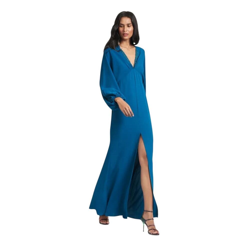 Sachin & Babi Womens Size 6 Teal Gabby V Neck Long Sleeve Beaded Maxi Gown NWT